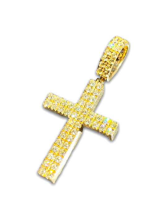 2 Row Solid Gold with VVS Diamond Cross pendant