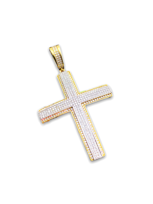 Double layer Gold with VS1 Diamond Cross Pendant
